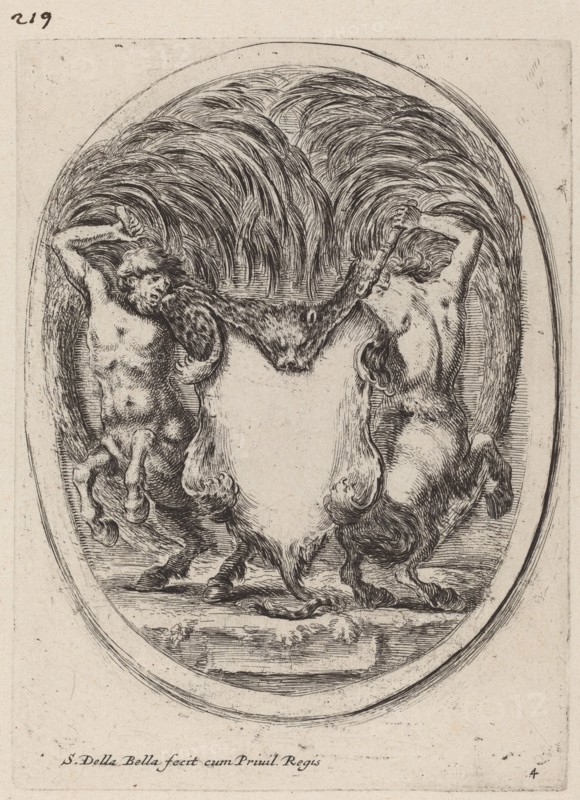 Cartouche in the Form of a Flayed Tiger Supported by Centaurs, 1647.