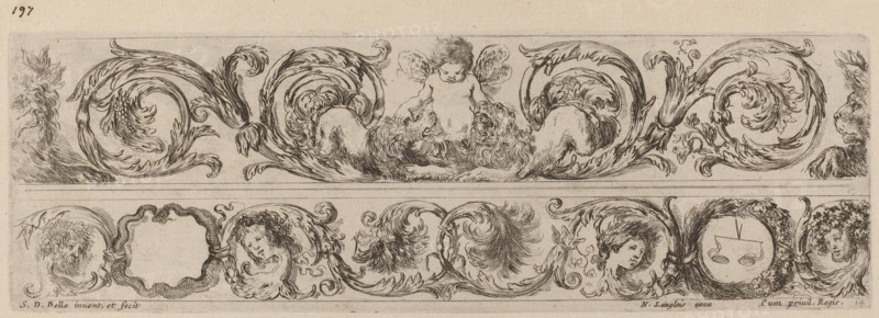 Two Ornamental Bands with Cupid and Heads of the Four Seasons, probably 1648.