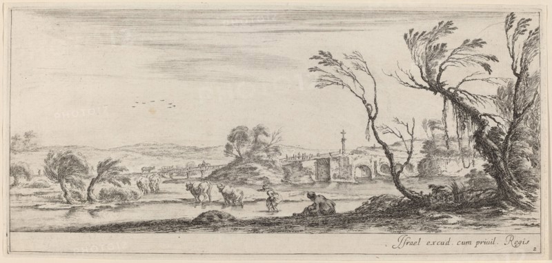 Landscape with Peasant Preparing to Cross a Stream, in or before 1647.