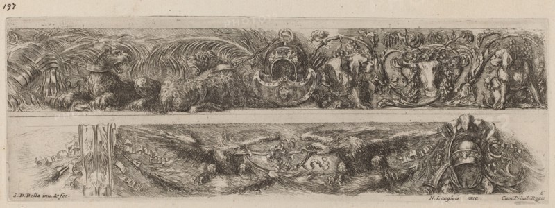 Two Ornamental Bands with Chained Leopards and Eagles, probably 1648.