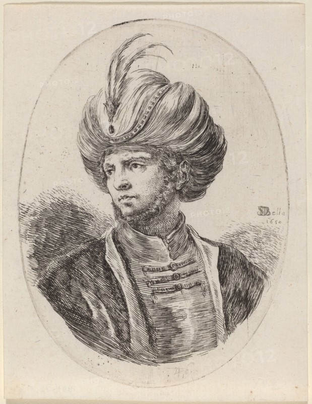 Young Moor with a Slight Beard and Feathered Turban, Turned to the Left, 1650.