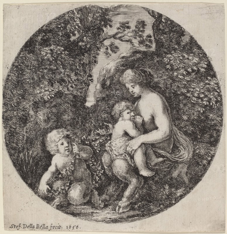 Female Satyr Nursing a Child in a Wooded Landscape, 1656.