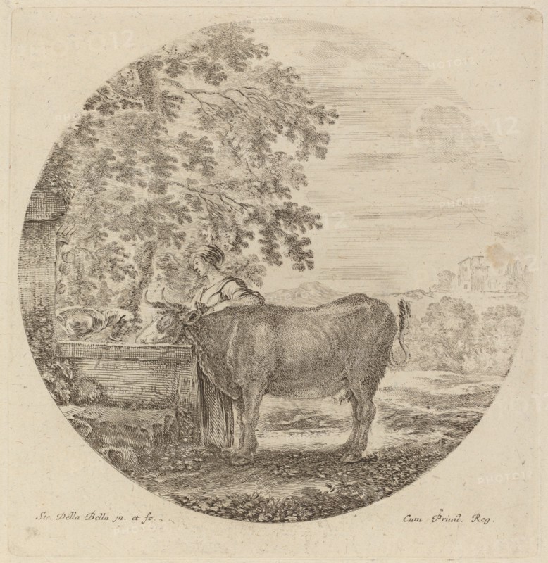 Cow and Young Shepherd at a Fountain.