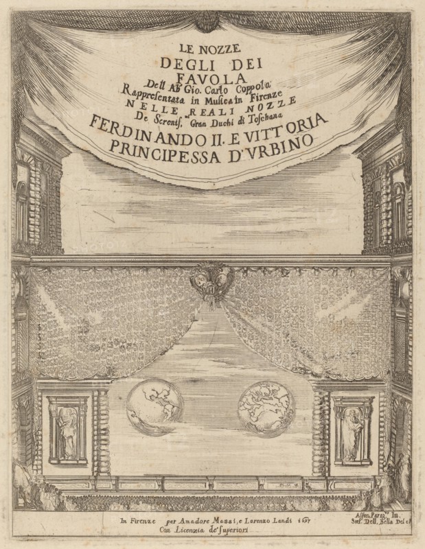 Le Nozze degli Dei: Frontispiece, 1637. [Le Nozze Degli Dei Favola dell'Ab Gio. Carlo Coppola. Rappresentata in Musica in Firenze Nelle Reali Nozze de Serenissimi Gran Duchi de Toschana Ferdinando II e Vittoria Principessa D'Urbino]