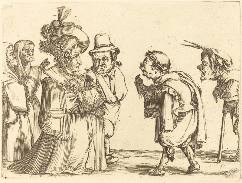 A Lady Greeted by a Dwarf.