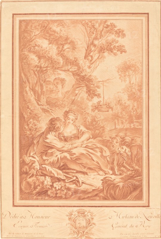 Two Lovers Seated at the Foot of a Large Tree, Surprised by Two Girls.