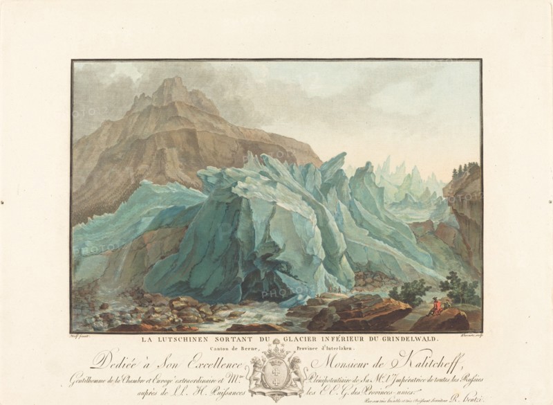 La Lutschinen sortant du Glacier inférieur du Grindelwald, 1785. [The Lütschine flowing from the lower Grindelwald glacier, Switzerland].