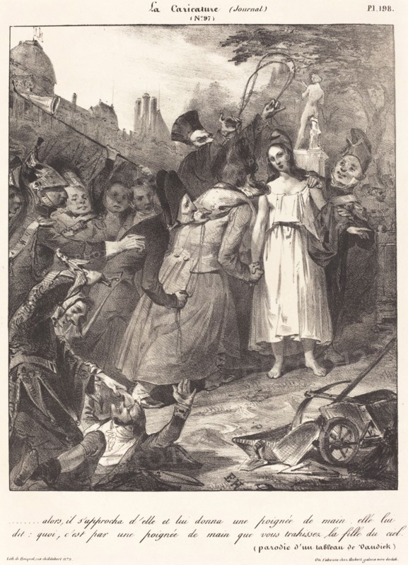 ...alors, il s'approcha d'elle: Parody of van Dyck's Betrayal of Christ, 1832. Creator: Unknown.