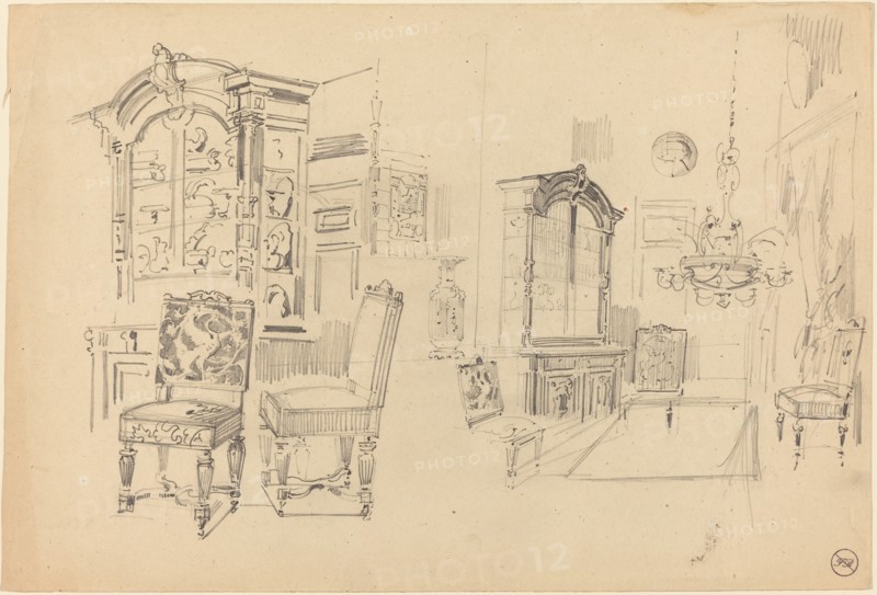 Two Studies of an Interior with Furniture.