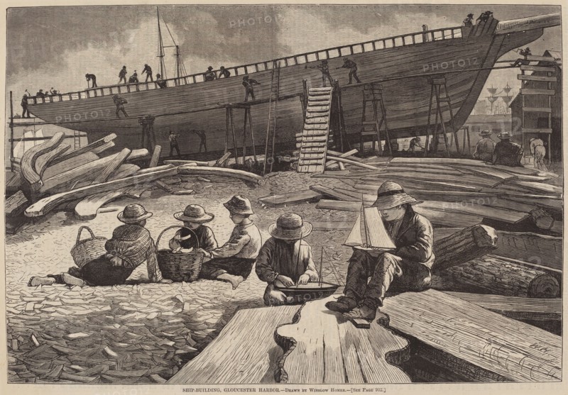 Ship-Building, Gloucester Harbor, published 1873.