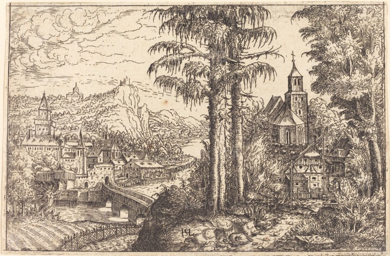 View of a Town near a River with a Church on the Right, 1553.