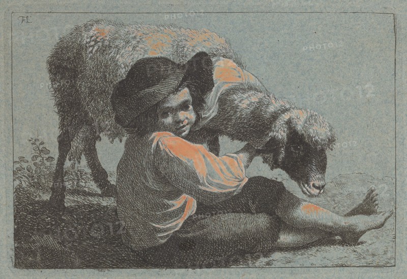 Seated Peasant Boy Holding a Sheep.