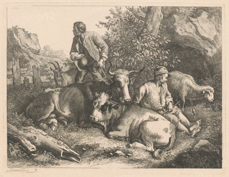 Two Shepherds with a Cow and Calf, after 1776.
