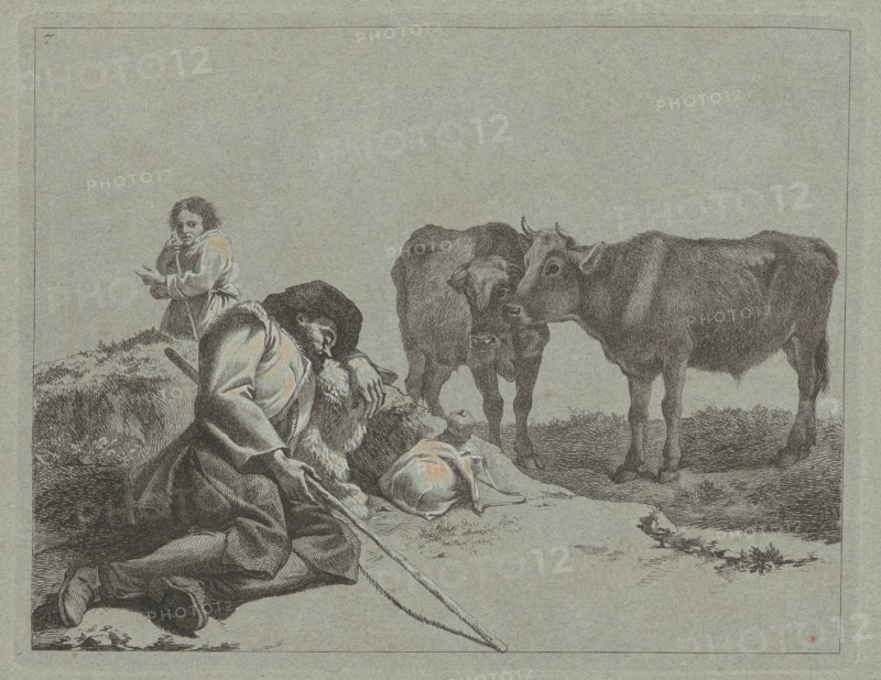 Sleeping Shepherd, Two Calves, and a Peasant Woman, 1762/1763.