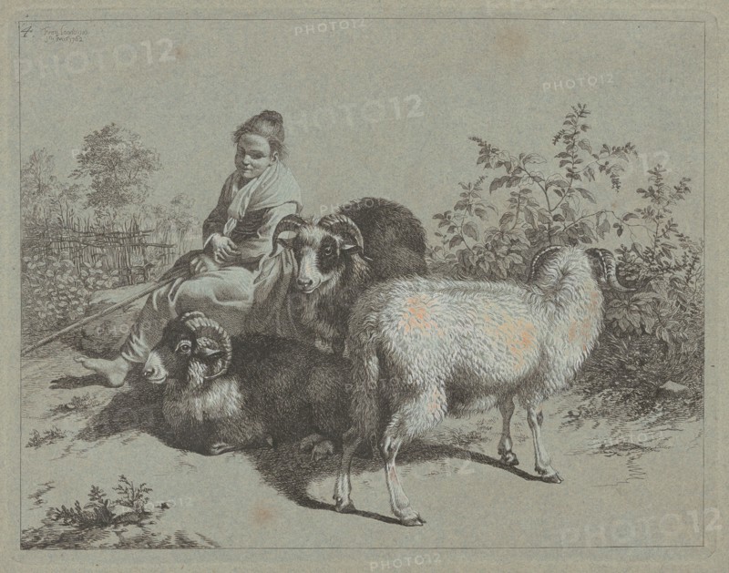 Seated Shepherdess with Three Rams, 1762.
