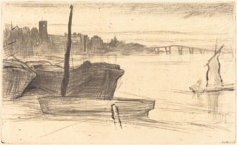 Chelsea Bridge and Church, c. 1870/1871.