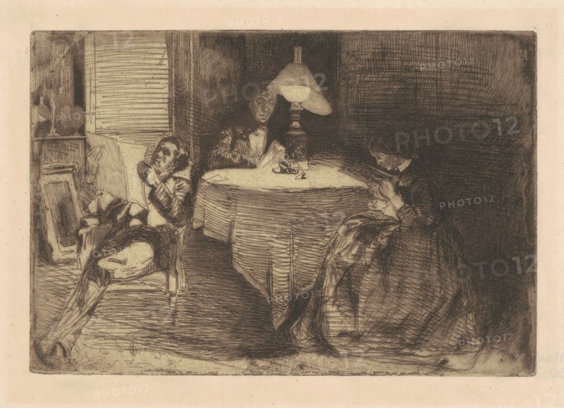 The Music Room, 1859. Deborah and Seymour Haden at left, with Haden's medical partner James Traer, 62 Sloane Street, Chelsea.