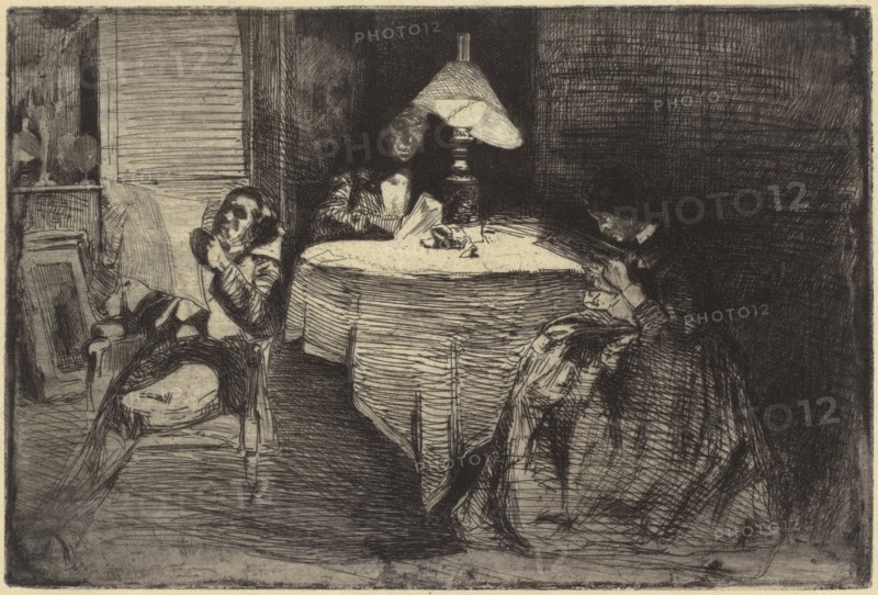 The Music-Room, 1858. Deborah and Seymour Haden at left, with Haden's medical partner James Traer, 62 Sloane Street, Chelsea.
