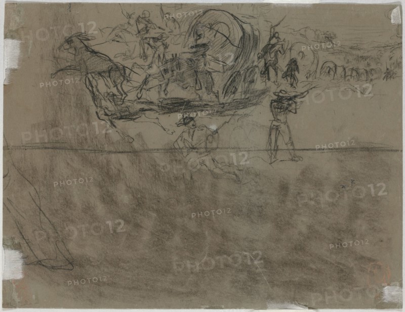 Skirmish Involving a Wagon Train [verso], 1864.