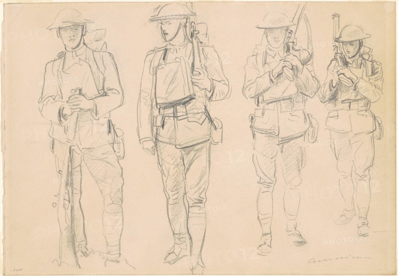 Studies for "Entering the War" [recto], 1918.
