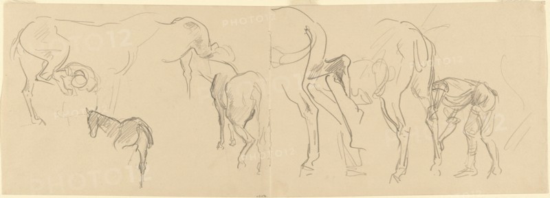 Studies for "Shoeing Calvary Horses at the Front" [recto], 1918.