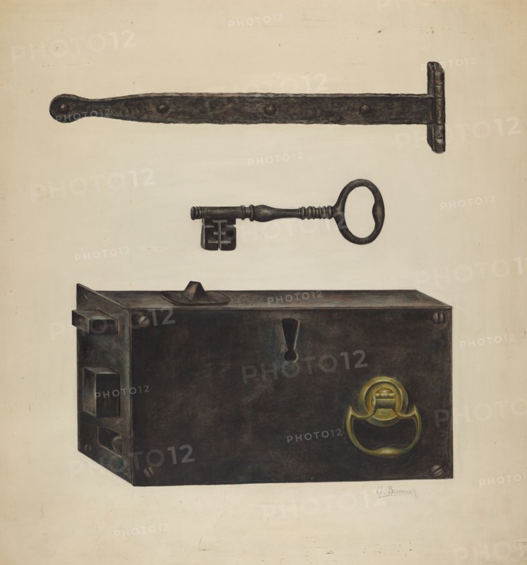 Lock, Key, Hinge, c. 1938.