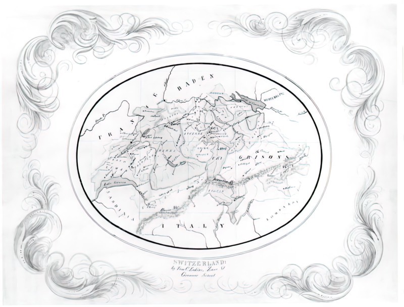 Map Of Switzerland, c. 1856.
