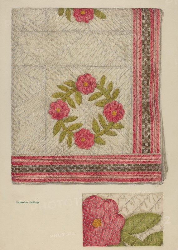 Quilt - Garden Wreath, c. 1939.