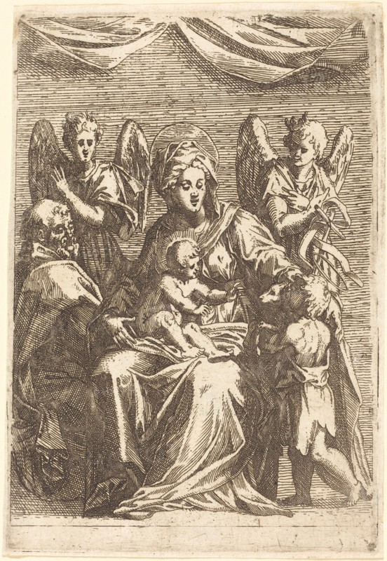 The Holy Family with Two Angels.