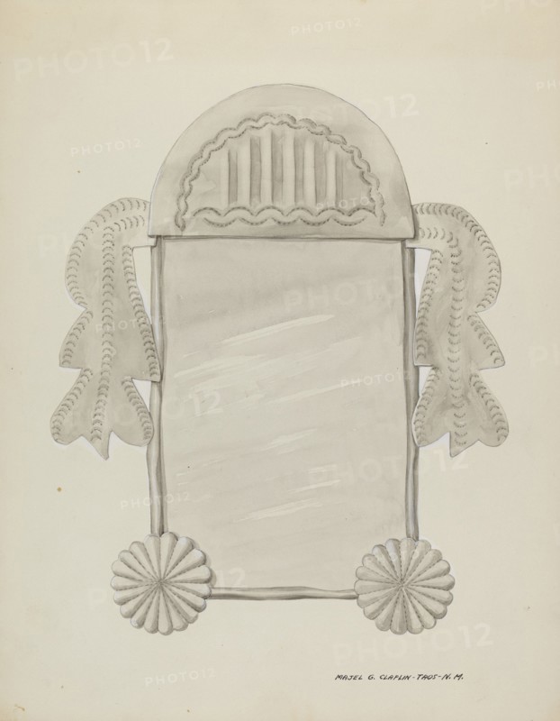 Small Tin Framed Mirror, c. 1937.