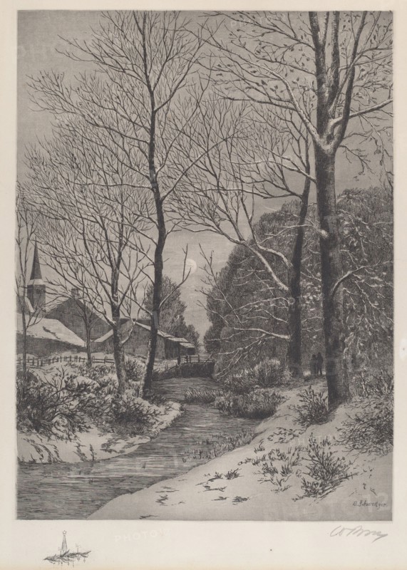 Moonlit Stroll in Winter, c. 1880s.