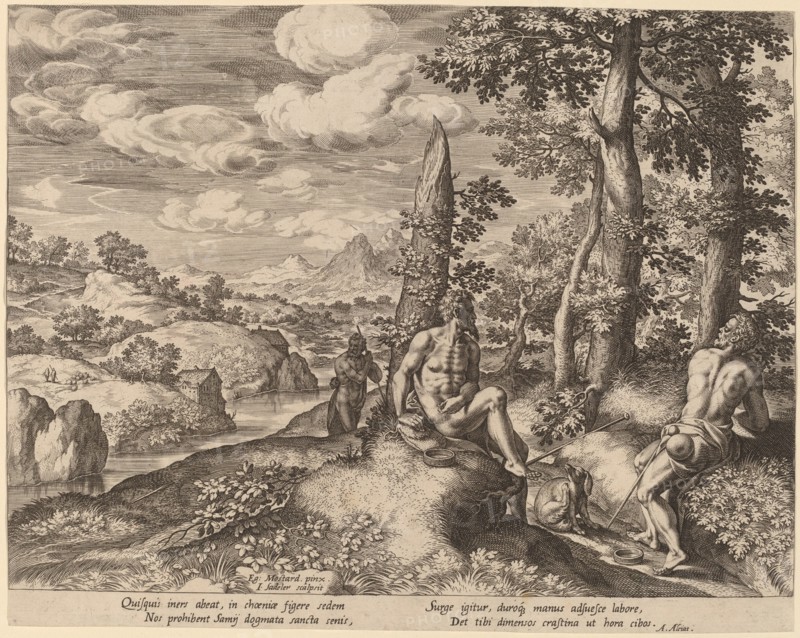 Landscape with Three Nude Men and a Dog.