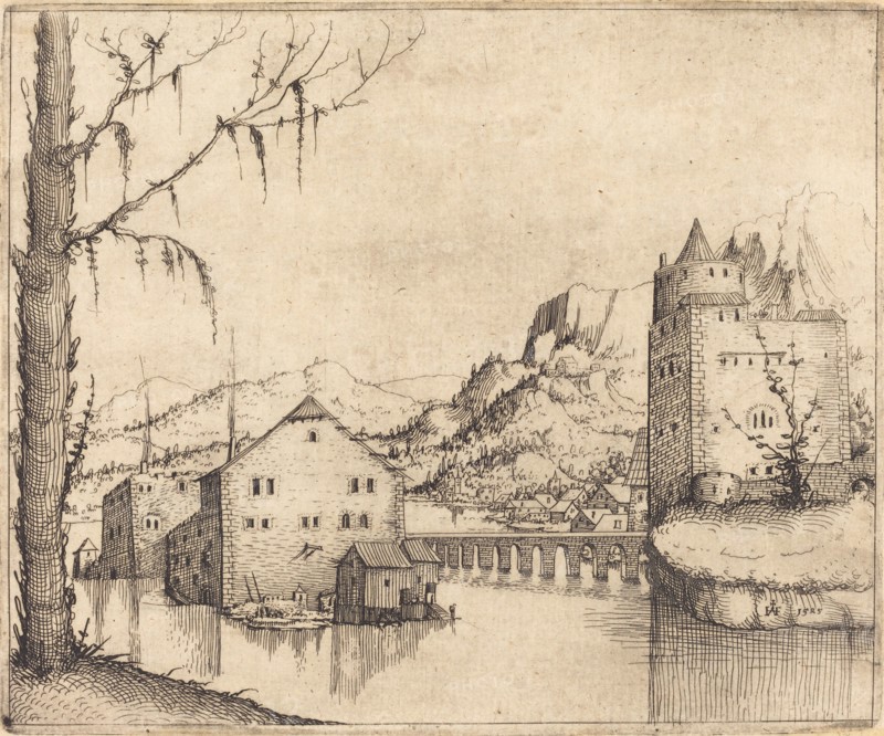 River Landscape with Two Buildings, 1545.