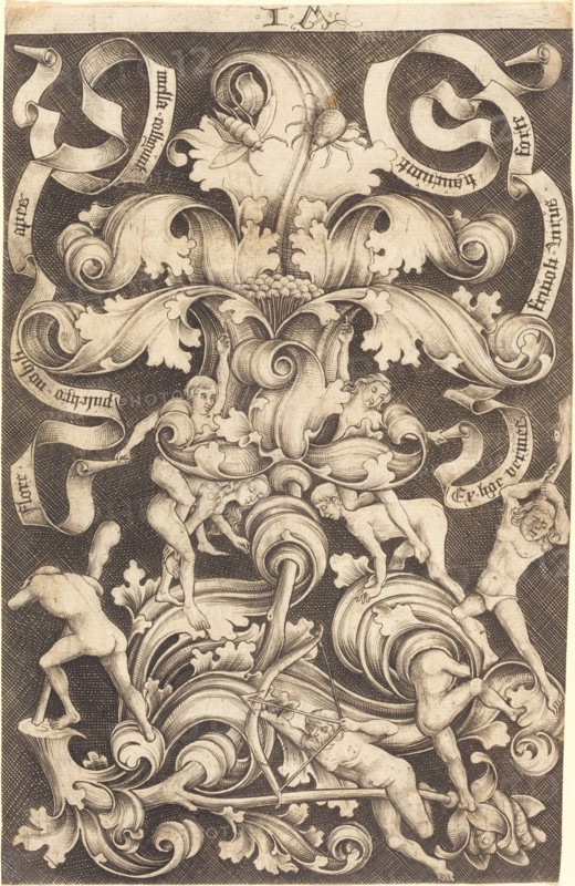 Ornament with Flower and Eight Wild Folk.