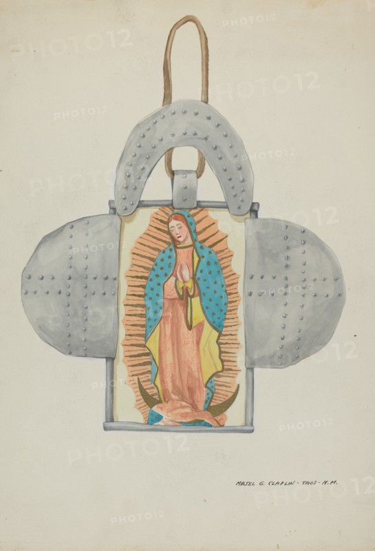 Hand Drawn Guadalupe in Tin Form, c. 1937.