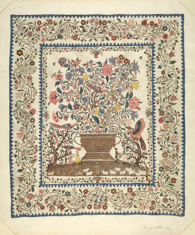 Applique and Embroidered Coverlet, 1935/1942.