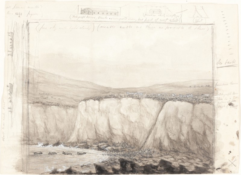 Sketch of Boats near a Cliff, mid 19th century.