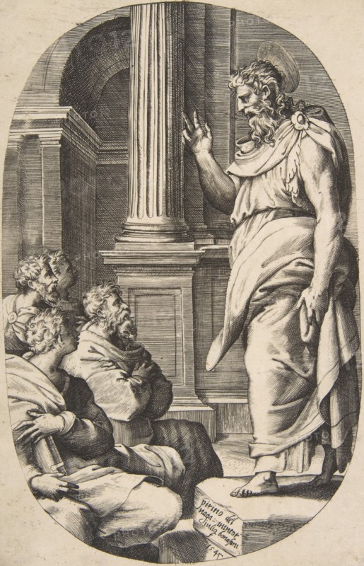 Saint Paul Preaching, an oval composition, 1547.