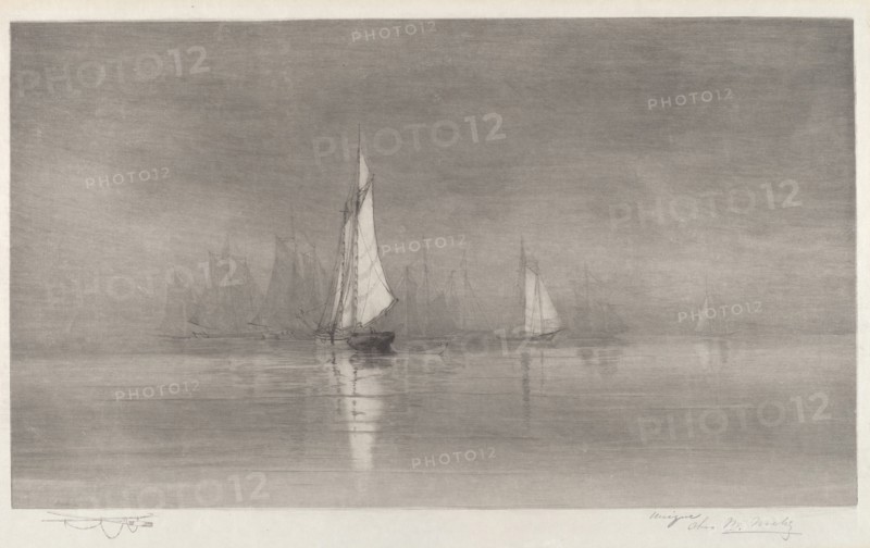 Untitled (Harbor Scene with Sailboats), c. 1900.