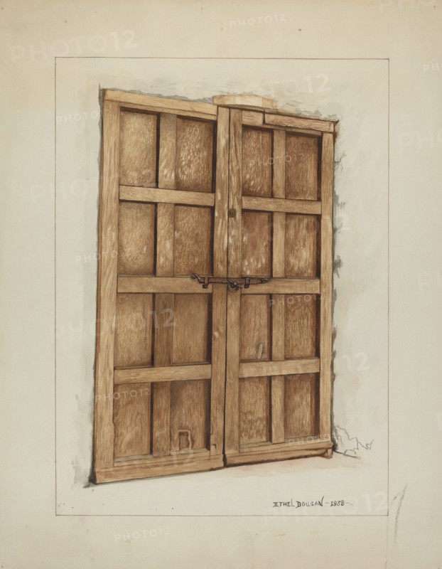 Sacristy Door at Mission San Juan Bautista, 1938.
