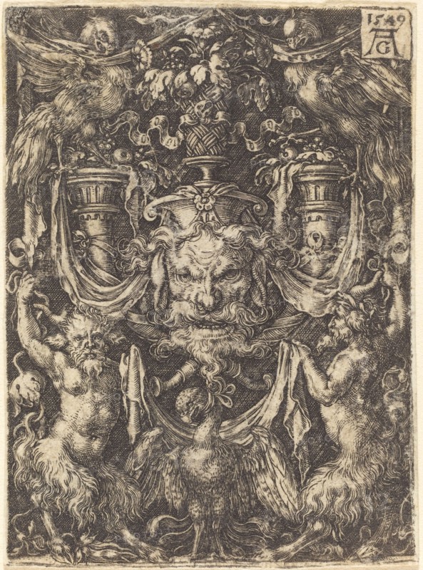 Ornament with Mask, Eagle between Satyrs Below, 1549.