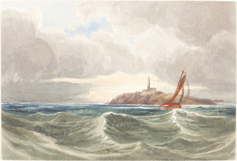 Seascape with Lighthouse. Attributed to James Bulwer.