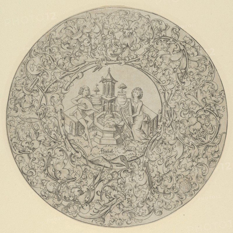 Garden of Love, Within Large Ornamented Circular Frame.