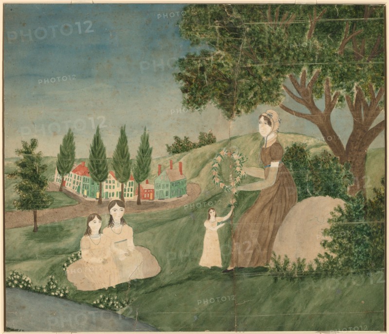 Mother and Three Children Making a Floral Wreath, c. 1825.