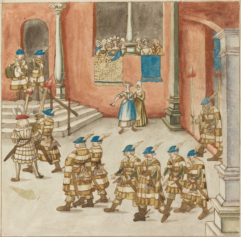 Procession of Knights Viewed by Ladies on a Balcony, c. 1515.