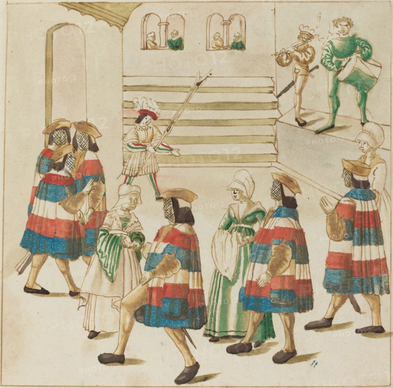 Men in Red, White and Blue Dancing with Their Partners, c. 1515.