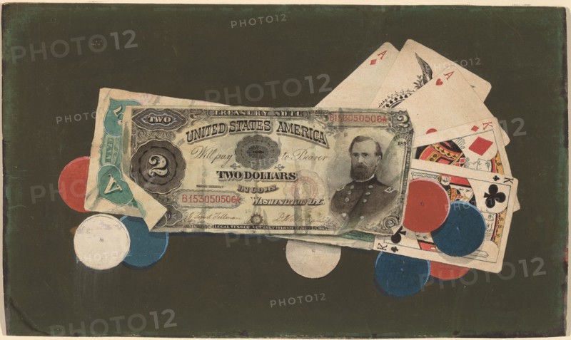 Trompe l'Oeil: A Full House with Chips, $2 and $5 Bills, c. 1895.