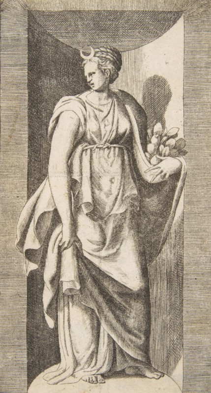 Diana holding fruit in her left hand standing within a niche, ca. 1531-76.
