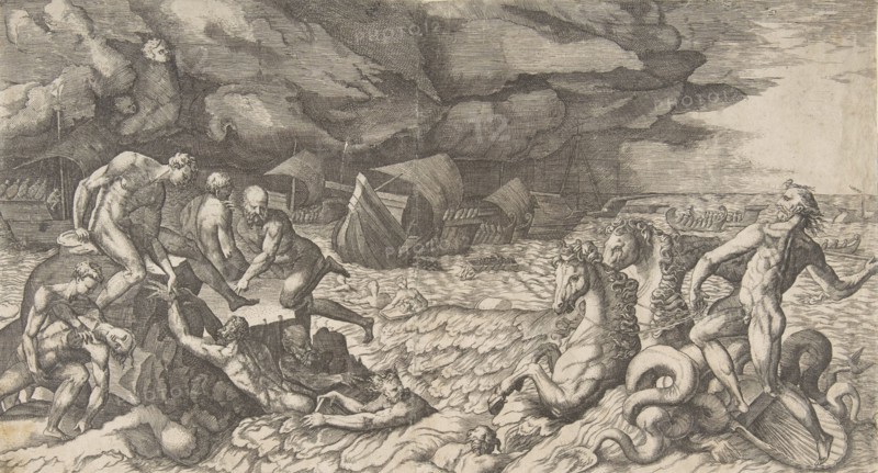 Neptune calming the Tempest Aeolus raised against the Fleet of Aeneas, 1531-76.