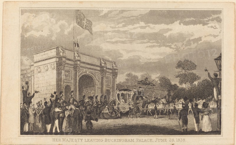 Her Majesty Leaving Buckingham Palace, June 28, 1838 [left half], 19th century.